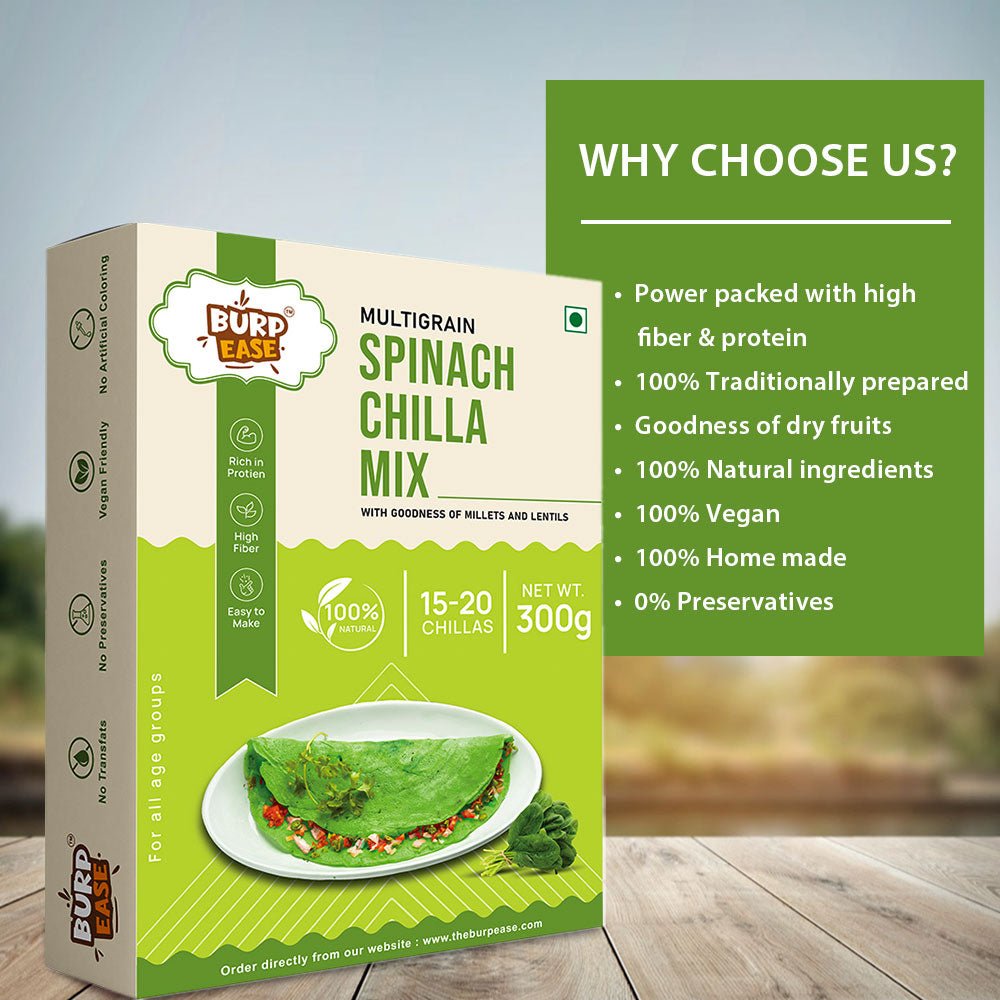 Spinach & Plain Chilla Mix Combo (300Gms + 300Gms) - The Burpease