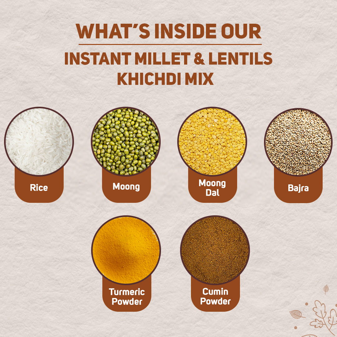 Ingredients of millet and lentils khichdi