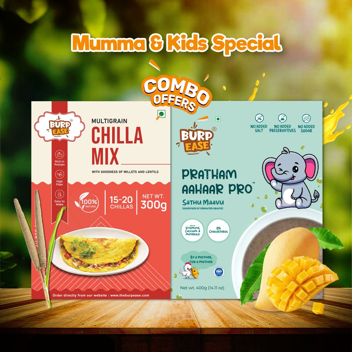 Plain Chilla Mix & Pratham Aahar Pro Flavours (300gms + 400gms) - The Burpease
