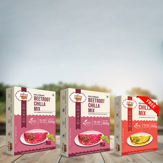 Combo Of 2 Beetroot Instant Chilla Mix and Get 1 Plain Chilla Mix Free - 300gm+300gm+300gm