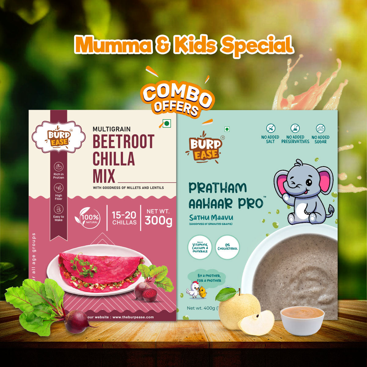 Mumma Kid Healthy Duo - Beetroot Chilla Mix & Pratham Aahar Pro Flavours-300gm + 400gm