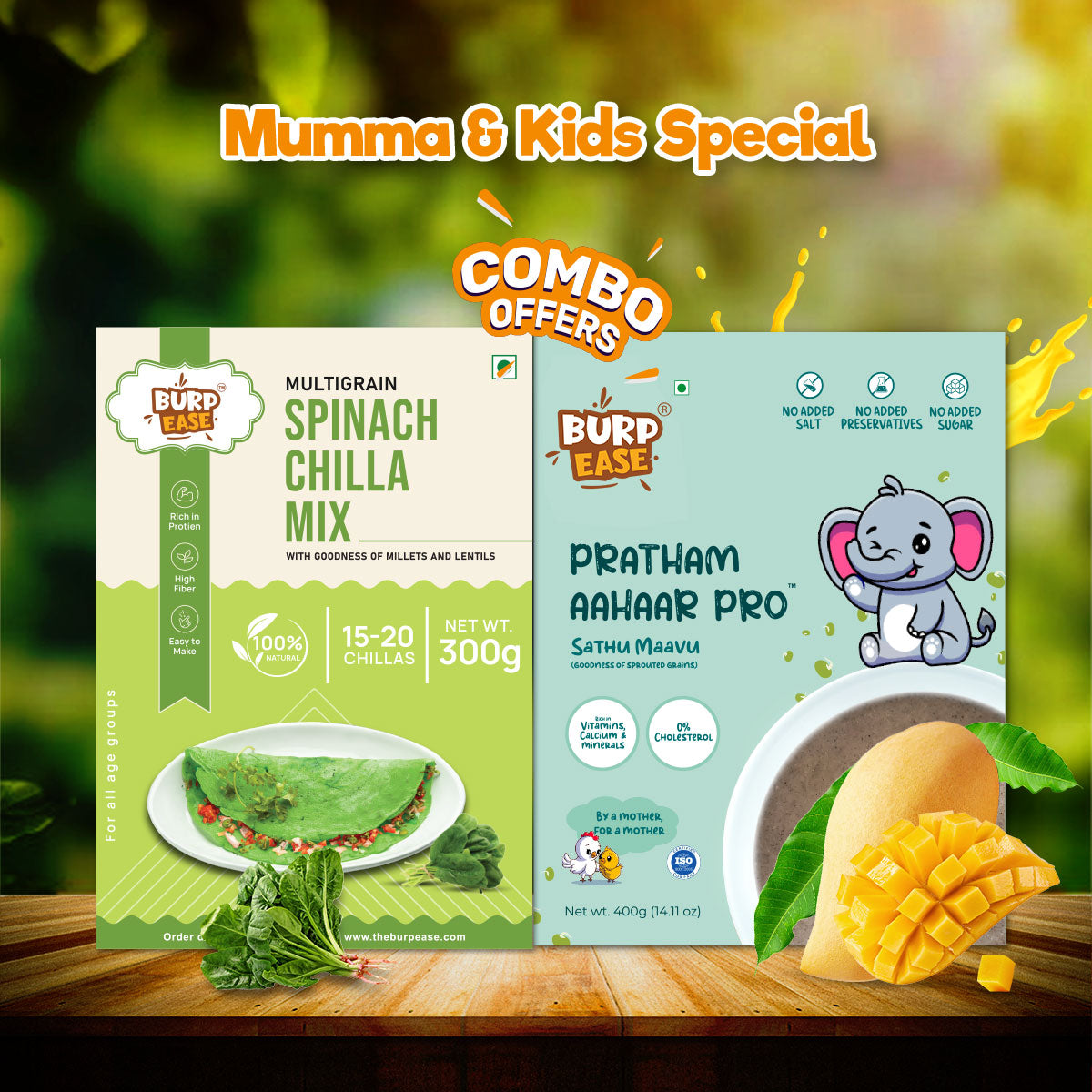 Mumma Kid Healthy Duo - Spinach Chilla Mix & Pratham Aahaar Pro Flavours-300gm + 400gm