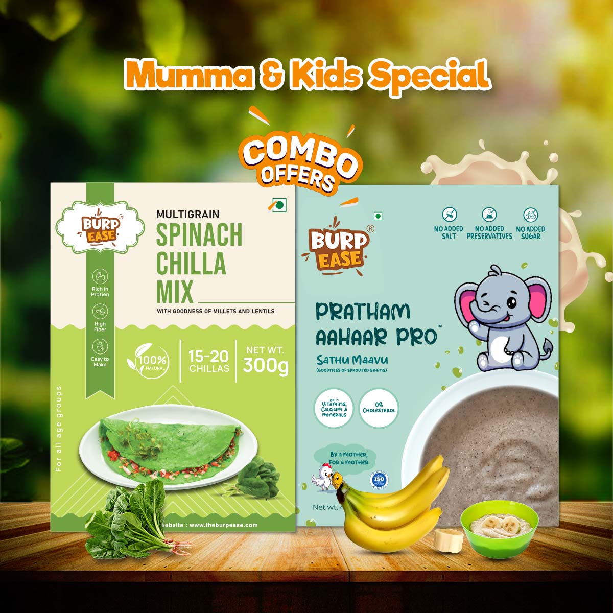 Mumma Kid Healthy Duo - Spinach Chilla Mix & Pratham Aahaar Pro Flavours-300gm + 400gm