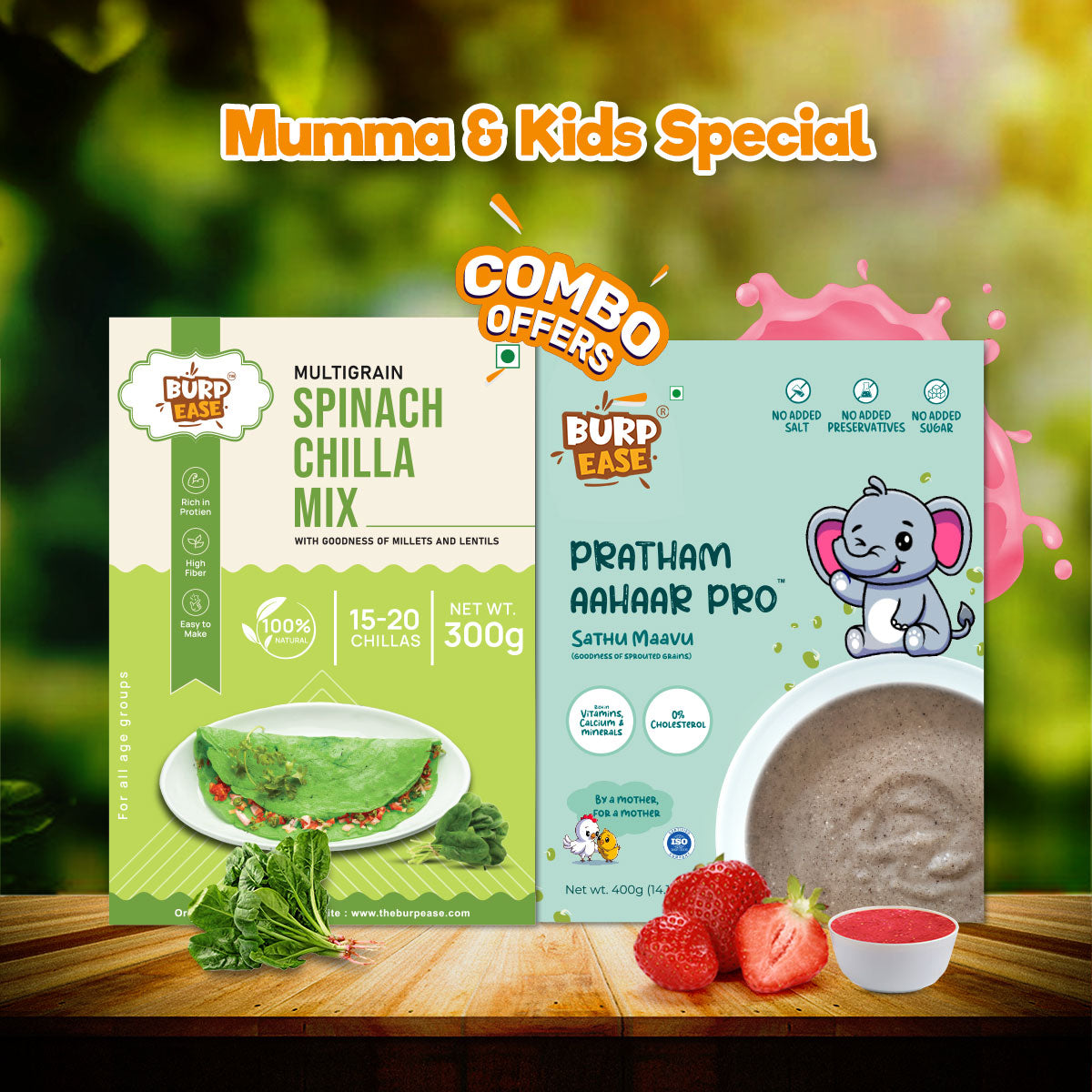 Mumma Kid Healthy Duo - Spinach Chilla Mix & Pratham Aahaar Pro Flavours-300gm + 400gm