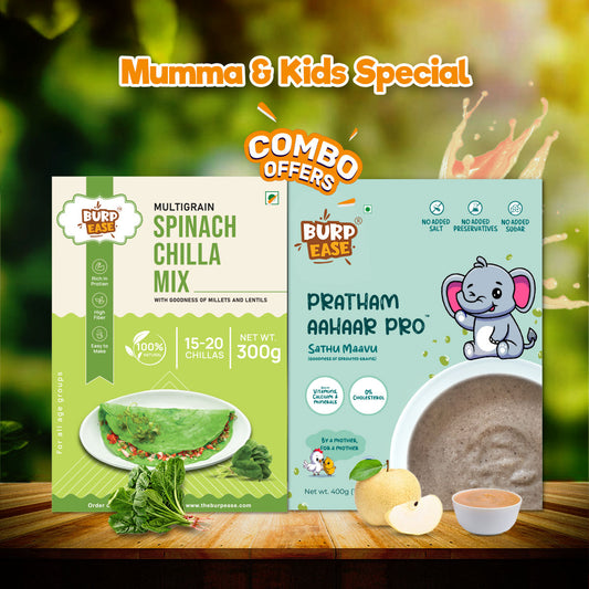 Mumma Kid Healthy Duo - Spinach Chilla Mix & Pratham Aahaar Pro Flavours-300gm + 400gm